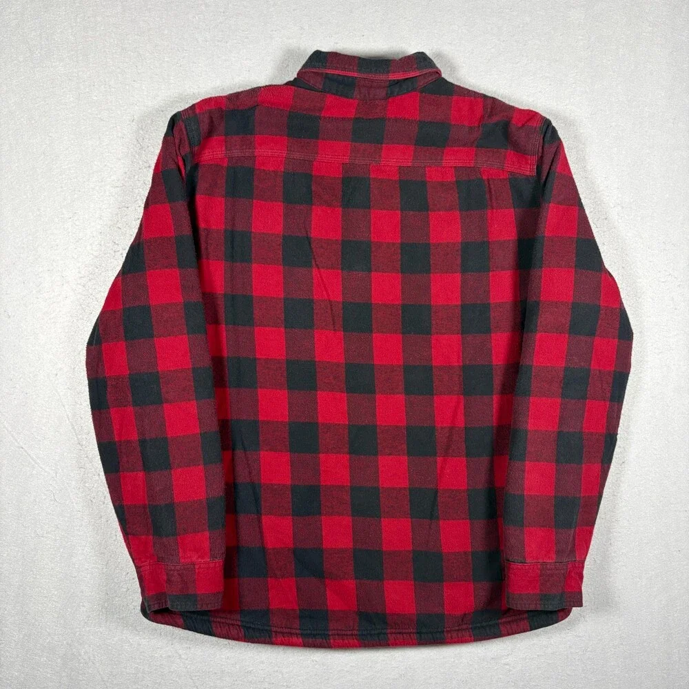 LL Bean Sherpa Lined Scotch Plaid Flannel Shirt Jacket Mens XL Red Buffalo Snap